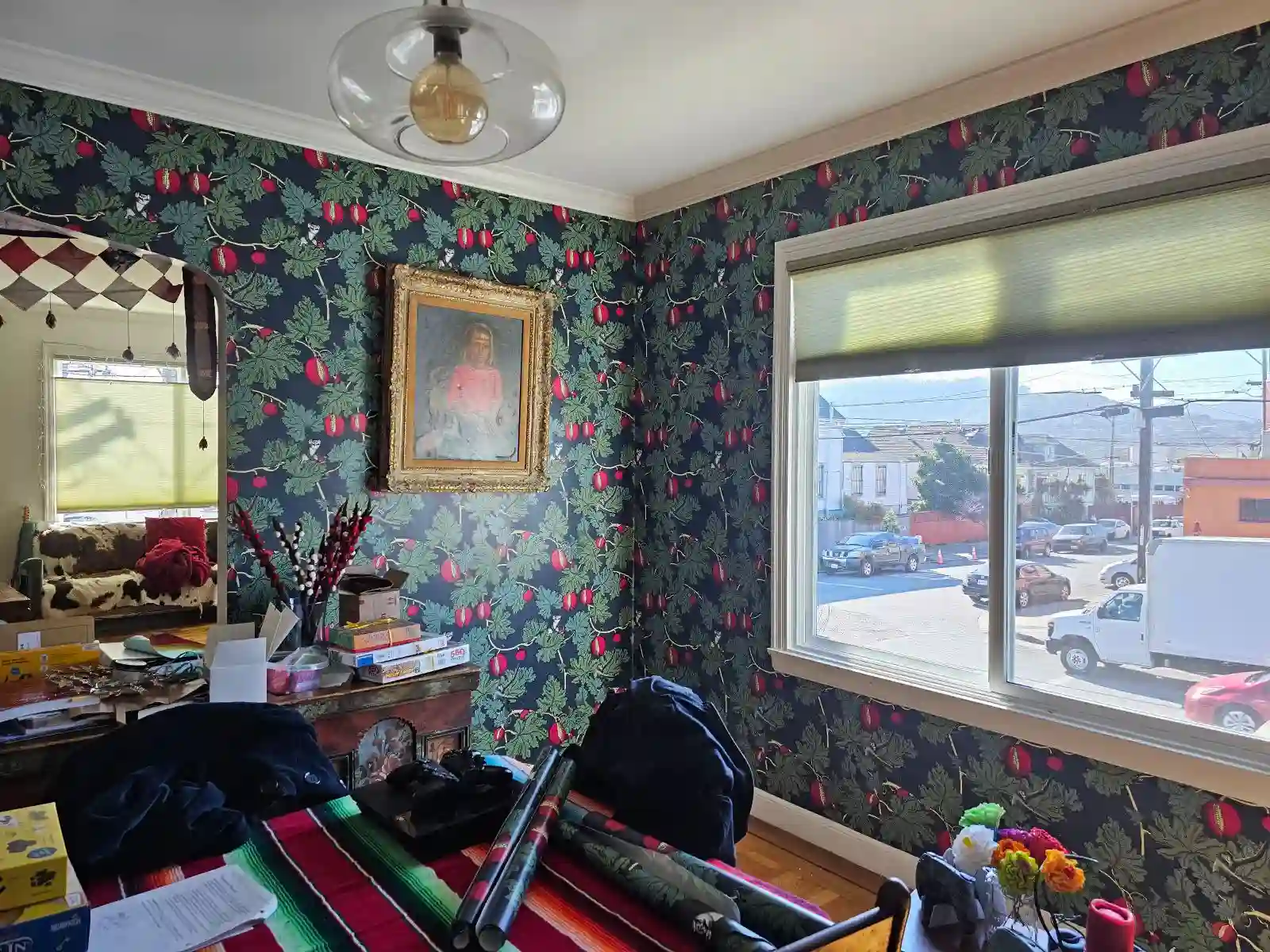 Residential wallpaper accent wall in dining room in Hillcrest, San Diego